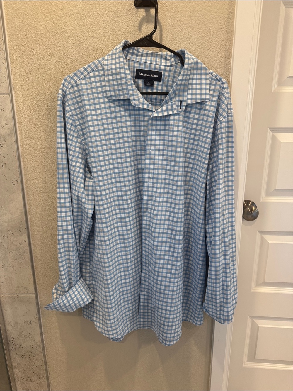 Mizzen+Main Light Blue & White Check Performance Dress Shirt